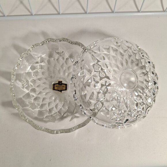 New Kristal Zajecar Vtg 24% Lead Crystal Round Trinket Box W Lid Jewelry Box - Picture 5 of 10